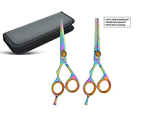 Left Handed Professional Hair Cutting Scissors Kit, 5.5" Texturing and Thinning Shears for Hairdressing and Barber Use
