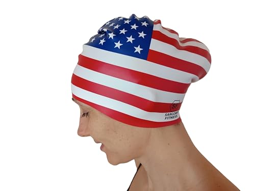 Sargoby Fitness-Badekappe für Frauen, die Bahnen Schwimmen möchten und schulterlanges Haar haben