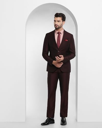 Image of Blackberrys Men Red Solid Slim Fit Suits