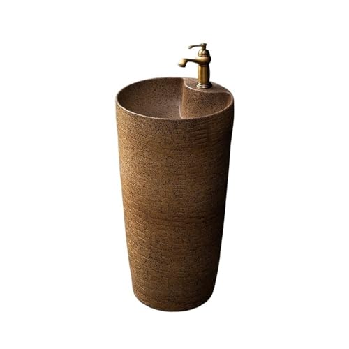 Lavabo de pedestal independiente con grifo y desagüe, de cerámica for interiores y exteriores.