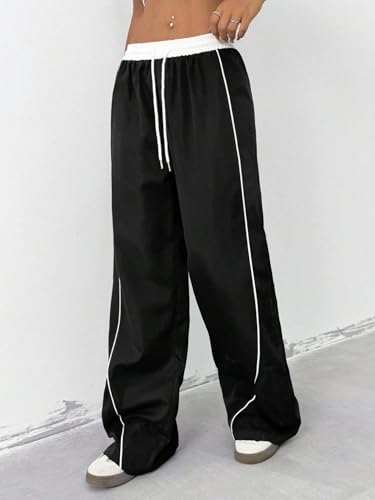 ZAFUL Womens Parachute Pants Y2K Wide Leg Cargo Sweatpants Drawstring Waist Jogger Pants with Pockets4