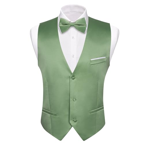 Image of Barry.Wang Mens Suit Vest Bow Tie Set 4PCS Formal V-neck Slim Fit Casual Solid Color Waistcoat Wedding Party Tuxedo