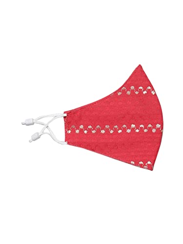 Image of Juniper Red Cotton Dobby Printed A-Line Kurta with Mask