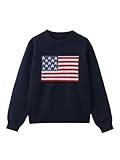 Verdusa Girl's American Flag Print Pullover Sweaters Round Neck Long Sleeve Knit Top Royal Blue 10 Years