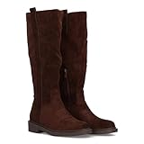 shoes&blues.es 97334 Bota Alta para Mujer Cowboy con Detalle de Bordado Frontal, Paneles Elasticos y Suela Plana. Ideal Temporada Otono Invierno. Marron Talla 40