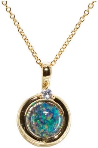 Black Blue Green Opal Gemstone Necklace Multi Colored Opal Round Gemstone Pendant Necklace October Birthstone Gifted Necklace