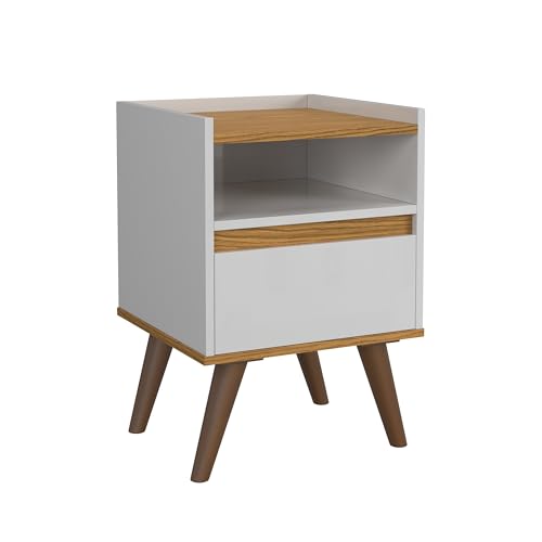 Conjunto 2 mesa de cabeceira retro pés palito -Ted- (Branco/Nature)