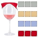 GOMAKERER 12 Stück Weinglasabdeckungen, 4 Farbige Beschwerte Weinglashülle Aus Polyester Für Außenbereich Verziert Mit Blumen Blätteranhängern als Geschenk Für Weinliebhaber Partys Oder Zum Einzug