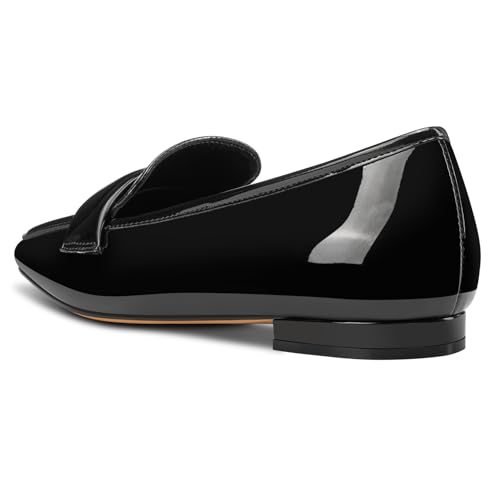 Image of TNYNFBEB Womens Square Toe Low Heel Penny Loafers Shoes Patent Leather Comfortable Slip-on Work Business Flats Shoes
