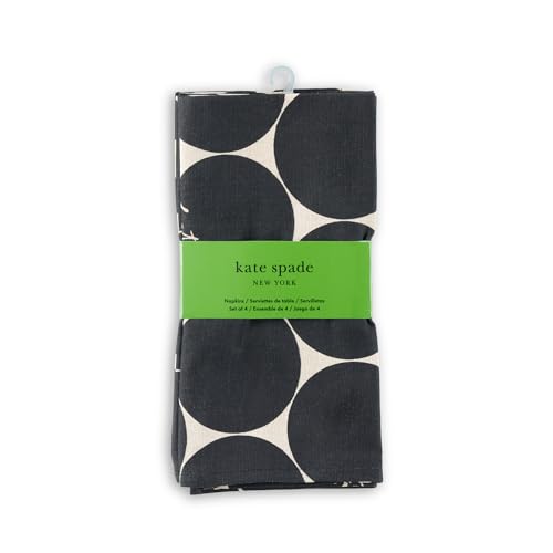 Image of kate spade new york Joy Dot Cloth Napkins 4-Pack Set, 100% Cotton, Machine Washable, Black /Beige, 20 inchx20 inch