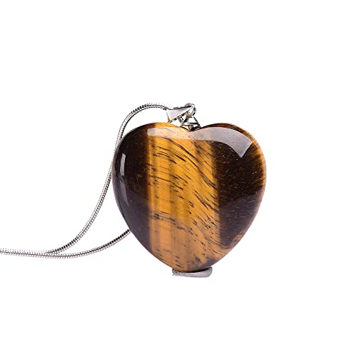 HXSCOO Love Heart Shape Gemstone Rock Natural Quartz Yellow Tiger eyeCrystal Healing Chakra Stone Pendant Necklace DIY Home Decor Craft (Color : Tiger Eye)