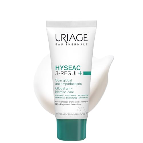 Uriage Hyseac 3-Regul+ Soin Global Anti-Imperfections – 6,8% d&rsquo;AHA et de Zinc – Réduit les Boutons, Limite les Marques et les Récidives – Rééquilibre le Microbiome Acnéique – Haute Tolérance – 40 ml