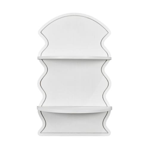 Image of American Art Decor White Wavy Arched Lunar Ledges Wall Shelf, Wooden 2-Tier Floating Bookshelf for Wall, Carved Fluted Arch Display Shelf for Bedroom Bathroom Kitchen Living Room Decor, 14 inch x 24 inch