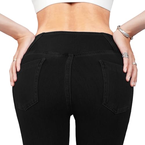 Women's High Waisted Flared Stretch Jeans Unique Crossed Waist Design with Pockets3