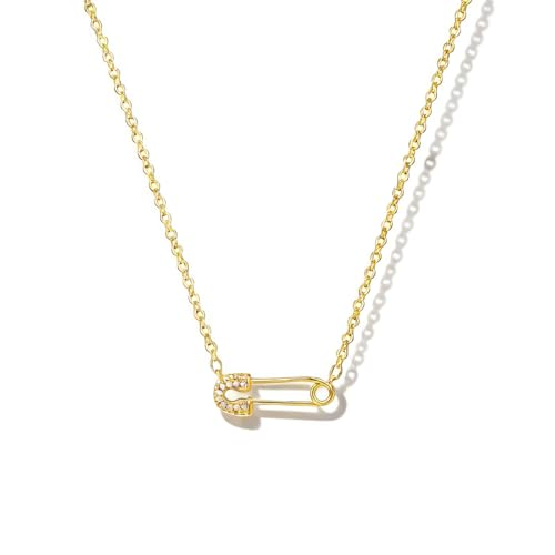VRIUA Safety Pin Necklace 14K Gold Plated Dainty Gold Pin Paperclip Necklaces for Women Everyday Simple Jewelry