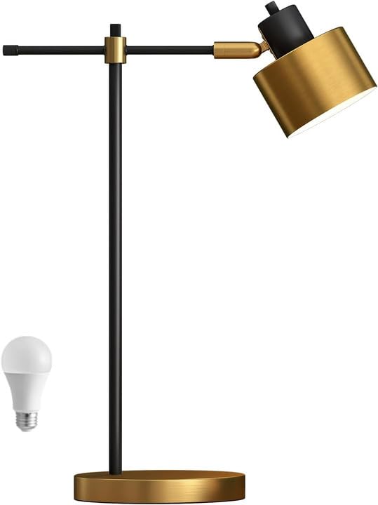 OYEARS Modern Industrial Desk Lamp for Reading LED 22.25 Metal Table Lamp Light for Office Bedroom Study Room Living Room Nightstand Bedside Lamps Gold and Matte Black Accent Finish 5W Bulb Included