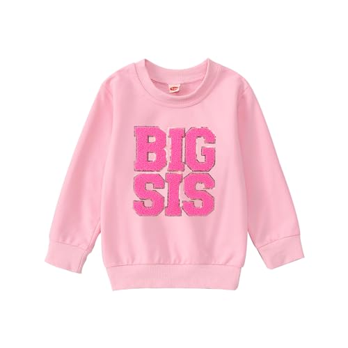 IZYJOY Big Sister Sweatshirts Toddler Baby Glitter BIG SIS Chenille Patch Letter Tops Little Girl Crewneck Pullover Outfit