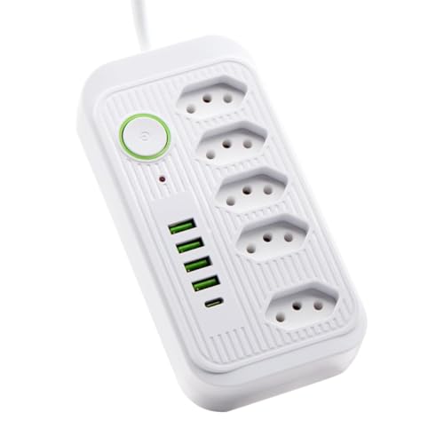 Régua de Energia, Extensão, 5 Tomadas, 4 USB, 1 USB-C, Cabo 1,9m, Bivolt 2500W, Filtro de Linha com