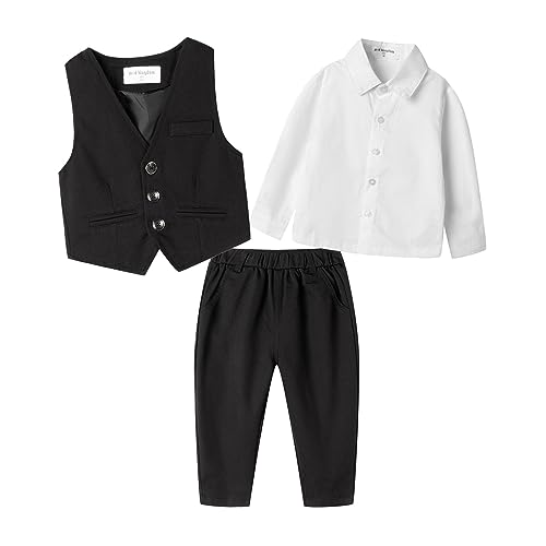 Image of Mud Kingdom Boys Suits for Weddings White Shirts, Vests and Pants Clothes Sets