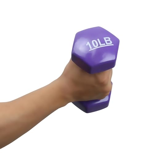 Image of amazon basics Vinyl Coated Dumbbells | Set of 2 | 10 Pounds Each | Cast Iron Dumbbells | Purple