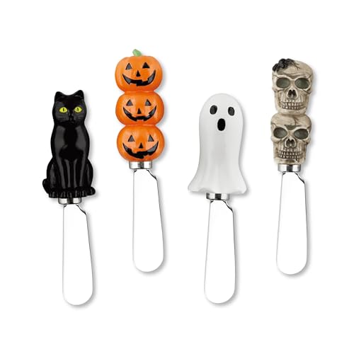 Supreme Housewares Halloween Themed Cheese Spreaders, Hand-Painted Resin Handles With Stainless Steel Blades For Spreading Cream Cheese, Butter, And Jam, Assorted Designs, Set Of 4