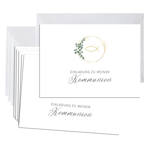 Briefzauber 12x Kommunion Einladungskarten mit 12x Umschlägen | Set aus Din A6 Kommunionseinladungen mit Einfüllhilfe | Verfügbar für verschiedene Anlässe | Motiv: Kommunion - Minimal