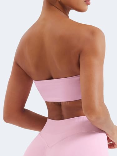 Image of YEOREO Strapless Bandeau Sports Bra for Workout Seamless Tube Top Gym Padded Wireless Bra
