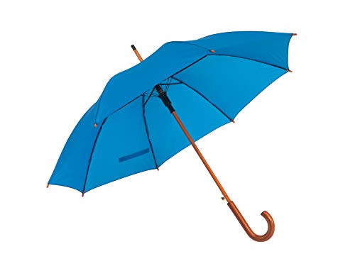 noTrash2003 Paraguas automático de madera, con gancho redondo curvado, mango de madera de 103 cm de diámetro, azul real, 103 cm, Con estilo