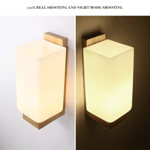 Luces de pared de madera con aplique de pantalla de vidrio rectangular de estilo industrial 7
