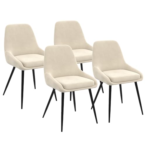 IDMarket - Lot de 4 chaises THALYA en Velours Beige avec accoudoirs