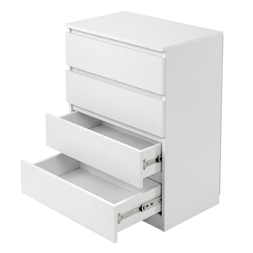 LEADZM Kommode Schlafzimmer Kommode mit 4 Geräumige Schubladen, für minimalistische Innenräume, Wohnzimmer, Schlafzimmer, Flur, Schrank, Sideboard, Highboard, viel Stauraum,Weiß (Weiß, 4 Schubladen)