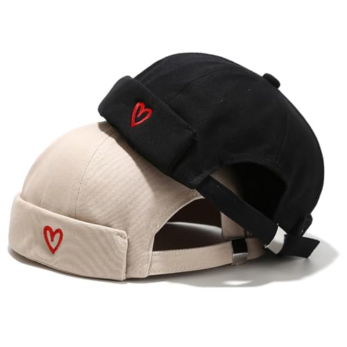 Image of XYIYI Mens Docker Cap Brimless Hats Skullcap Worker Sailor Cap Rolled Cuff Retro Beanie Hat