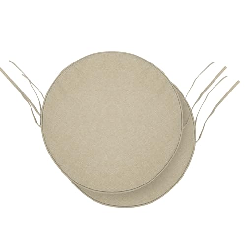 Fitfree Outdoor Round Chair Cushions 15 Inch Fade-Resistant & Water-Resistant Bistro Chair Seat Pads for Porch Garden Balcony Patio Furniture Stools Non-Slip Bottom Set of 2 Natural