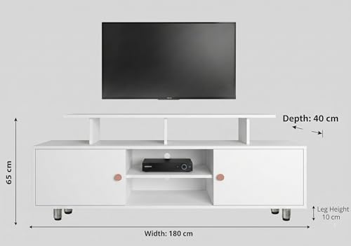 Image of Alpine Willow 6 feet TV Stand Wooden (DIY Assembly) | TV Stand Table for 32-75 Inch TVs | TV Unit for Living Room | TV Entertainment Unit | TV Cabinet with Storage -180x40x65 cm (Frosty White)