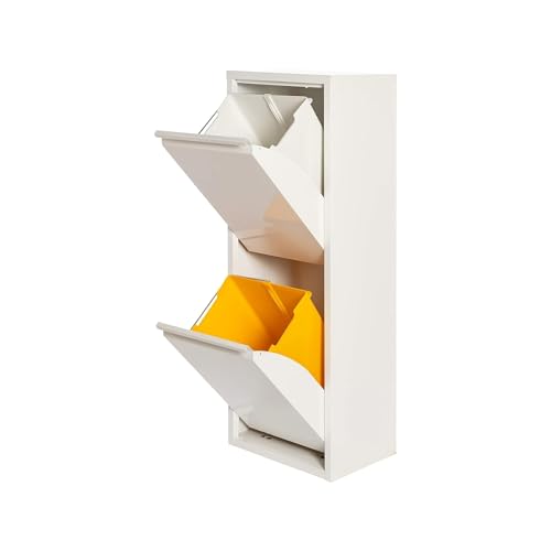 WELL HOME - Cubo de basura y reciclaje Metálico de 2 compartimentos, 2x17L (34L) Blanco mate