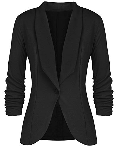 Blazer Femmes Veste Basique Coupe Cintrée à 3/4 Manches Costume Blouson Casual Slim Bureau Daffaires Elégant usiness Soirée Revers Manteau (Blazer Noir, XL)