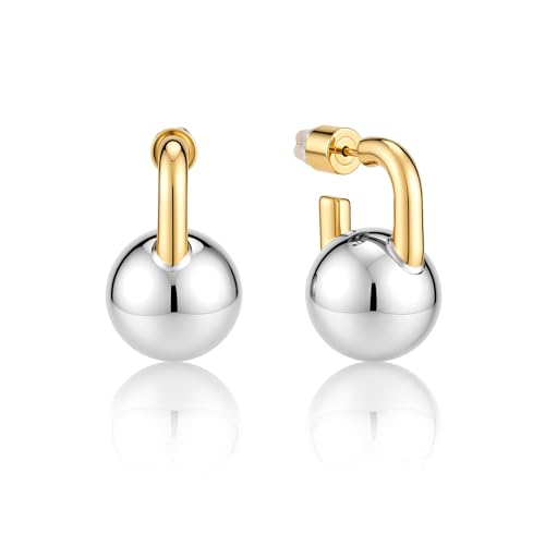 Silver Dangle Ball Earrings for Women: Planch Two Tone 14K Gold Plated Drop Hoop Earrings for Woman Fashion Jewelry Gifts for Party Holidays