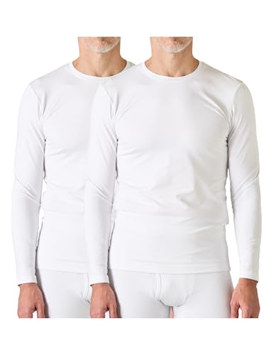 LAPASA Camiseta Termica Hombre Manga Larga Ropa Interior Termica Camisa Cuello Redondo Thermal Top Transpirable Invierno (Thermoflux 100 Ligero) M09 L Ligero: Blanco (Pack de 2)