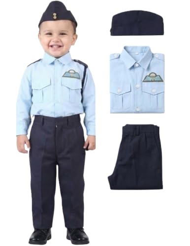Image of BookMyCostume Indian Air Force Defence Pilot Uniform Kids Fancy Dress Costume - Blue 5-6 years