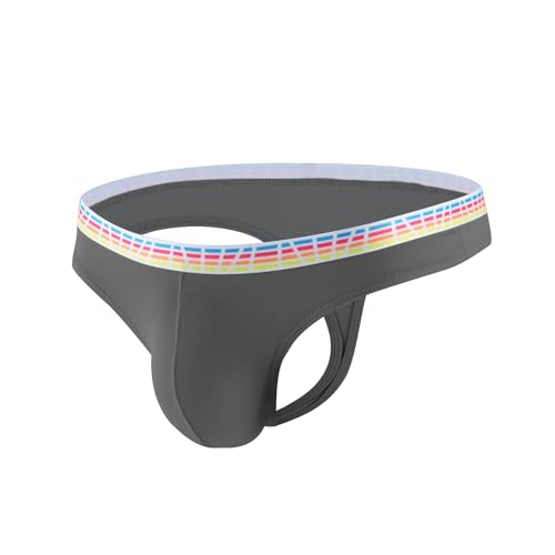 Men's T-Back Sexy Quick-dry Breathable Rainbow Ice-silk Thongs 3-Pack4