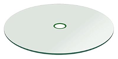 Fab Glass and Mirror 48 Patio Round 1/4" Thick Tempered Flat Edge Polish with 2” Inch Hole Glass Table Top, 48 Inch, Clear