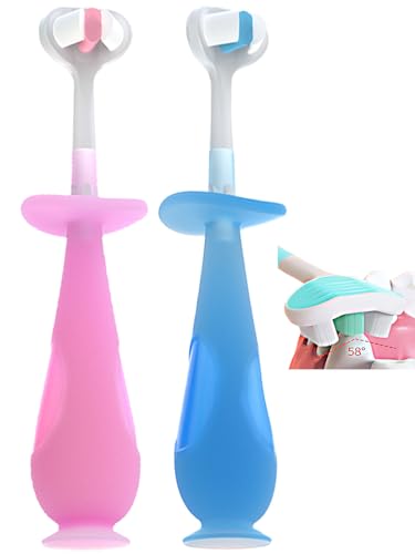 FOREVIVE Toothbrush Toddler,Soft Baby Toothbrush 12 Months and Up,3 Side Toothhugger Cleans All Sides at Once,Training Toddler Toothbrush with Suction Cup