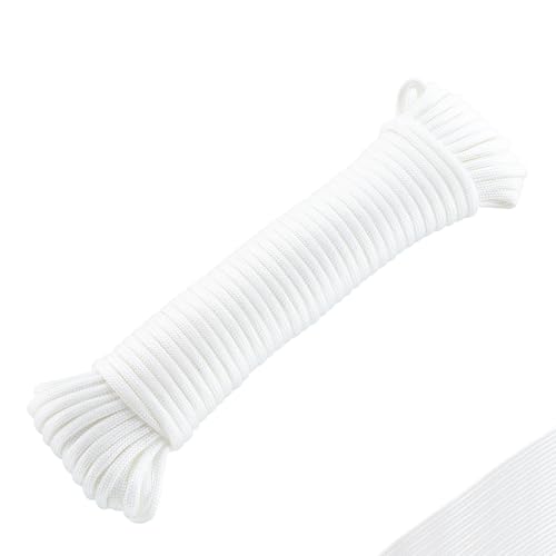 TOWSWELL 550 Paracord Nylon Rope 50Ft - 7-Strand Parachute Cord 4mm White, Multi-Purpose for Crafting, Camping & Outdoor Use