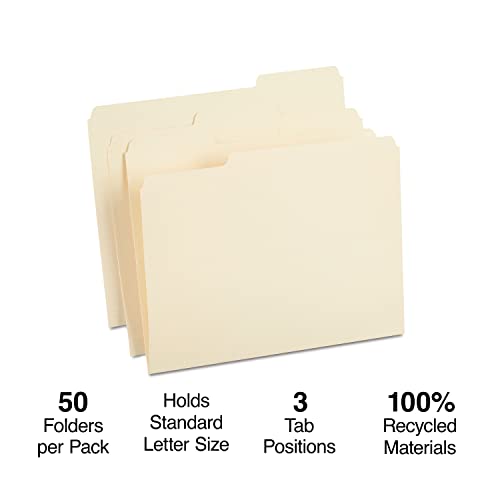 Staples Reinforced File Folders, 1/3 Cut, Letter Size, Manila, 100/Carton (ST452830/4528VS)