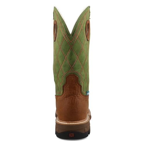 Image of Twisted X Men's 12 inch Western Work Boot, Square Toe Nano Toe with CellStretch, Caramel Cafe & Green, 14 D