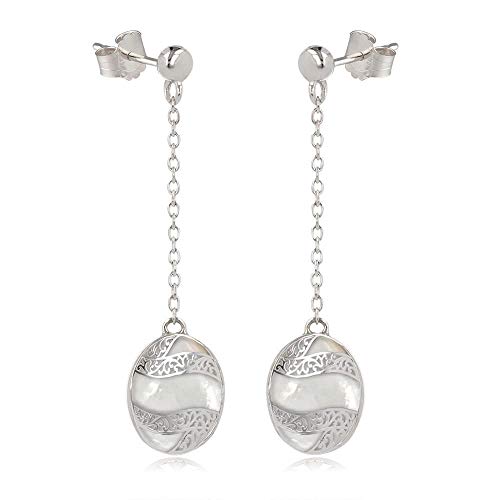 Pendants d'Oreilles Argent 925 Aden LUNA : Un Cadeau d'Anniversaire Unique en Nacre et Dentelle