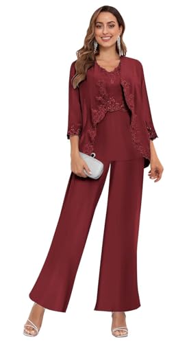 Women's 3PC Mother of The Bride Pants Suits for Wedding Elegant Sets Wedding Formal Outfit