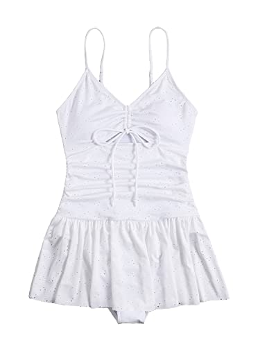 Floerns Women's One Piece Swimsuit Cut Out Drawstring Ruched Ruffle Trim Monokini