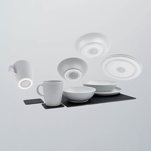 Silwy® Juego de vajilla magnética Dolomit, 11 piezas de vajilla de plástico con diseño de piedra, para autocaravana, camping y barco, sin traqueteo, irrompible y apilable, incluye almohadilla y