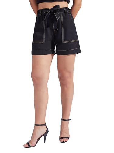 Image of Miss Chase Women's Regular High Rise Above Knee Stretchable Denim Shorts